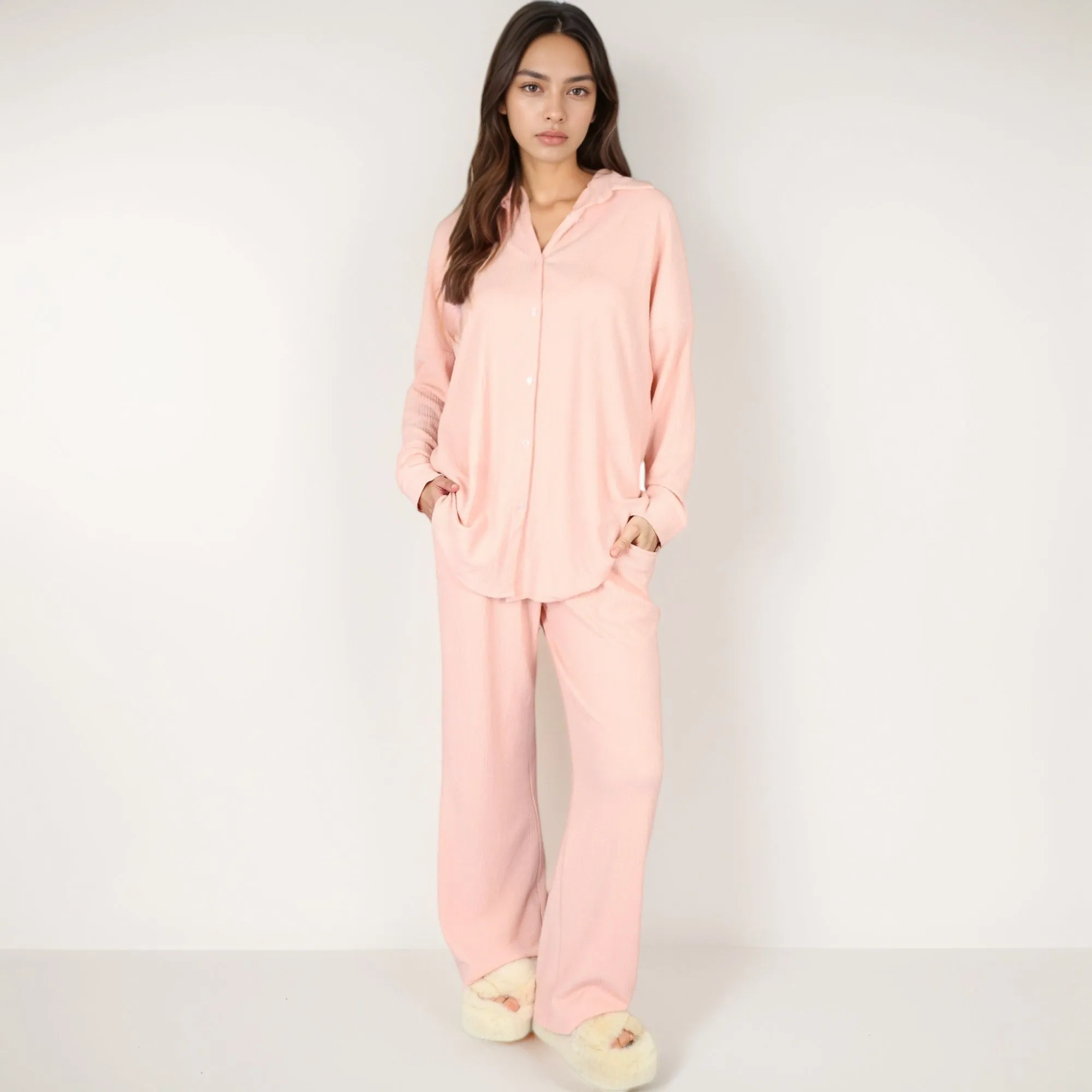 Anna-Kaci Lounge Women's Waffle Knit Pajama Set with Long Sleeve Button Down Top and Relaxed Fit Pants sold by Anna-Kaci product image thumbnail 2