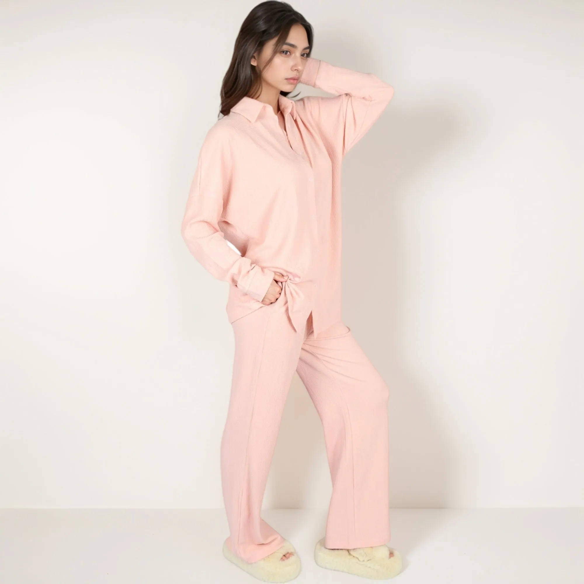 Anna-Kaci Lounge Women's Waffle Knit Pajama Set with Long Sleeve Button Down Top and Relaxed Fit Pants sold by Anna-Kaci product image thumbnail 3