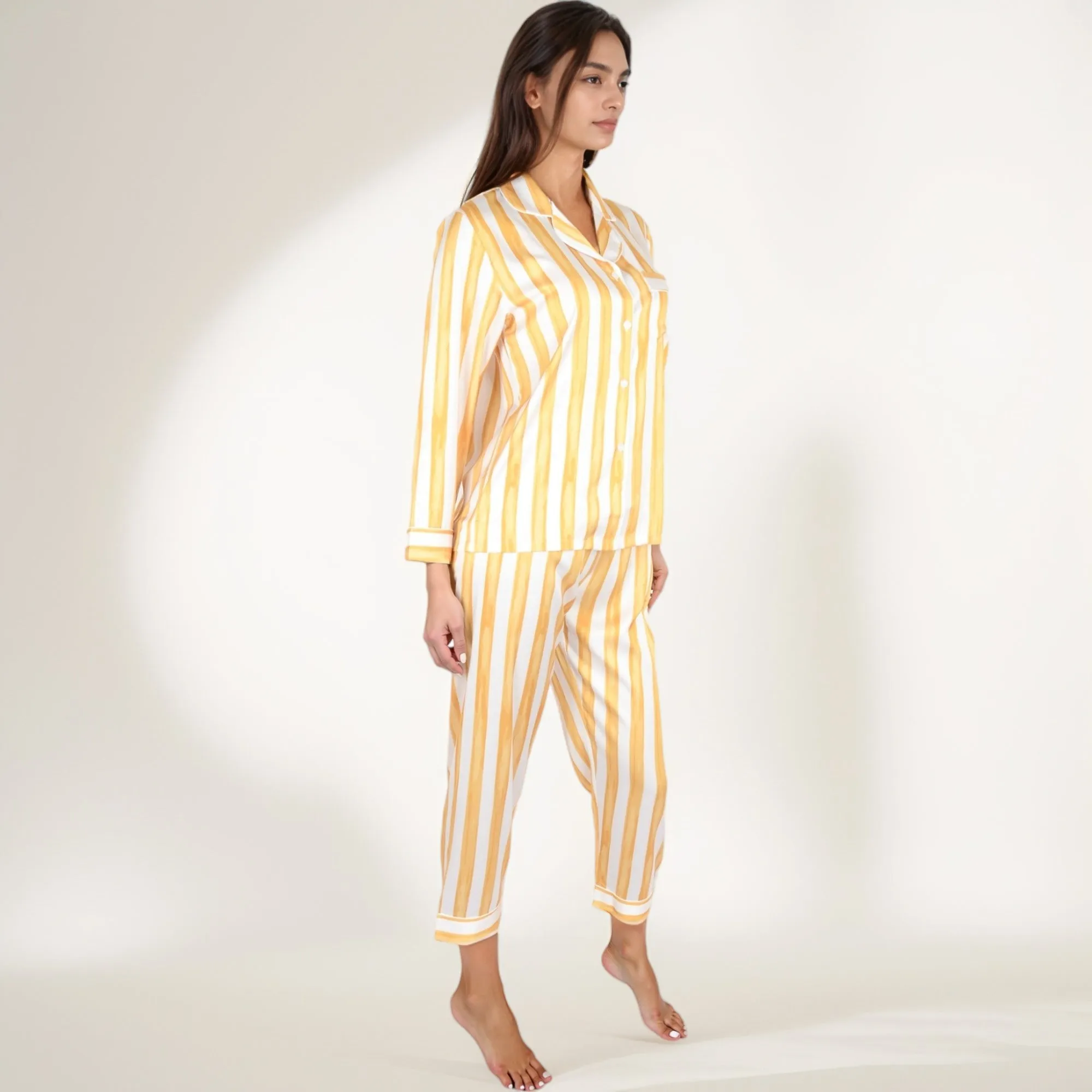 Anna-Kaci Lounge Women's Striped Satin Pajama Set with Long Sleeve Button Top and Cropped Pants sold by Anna-Kaci product image thumbnail 3
