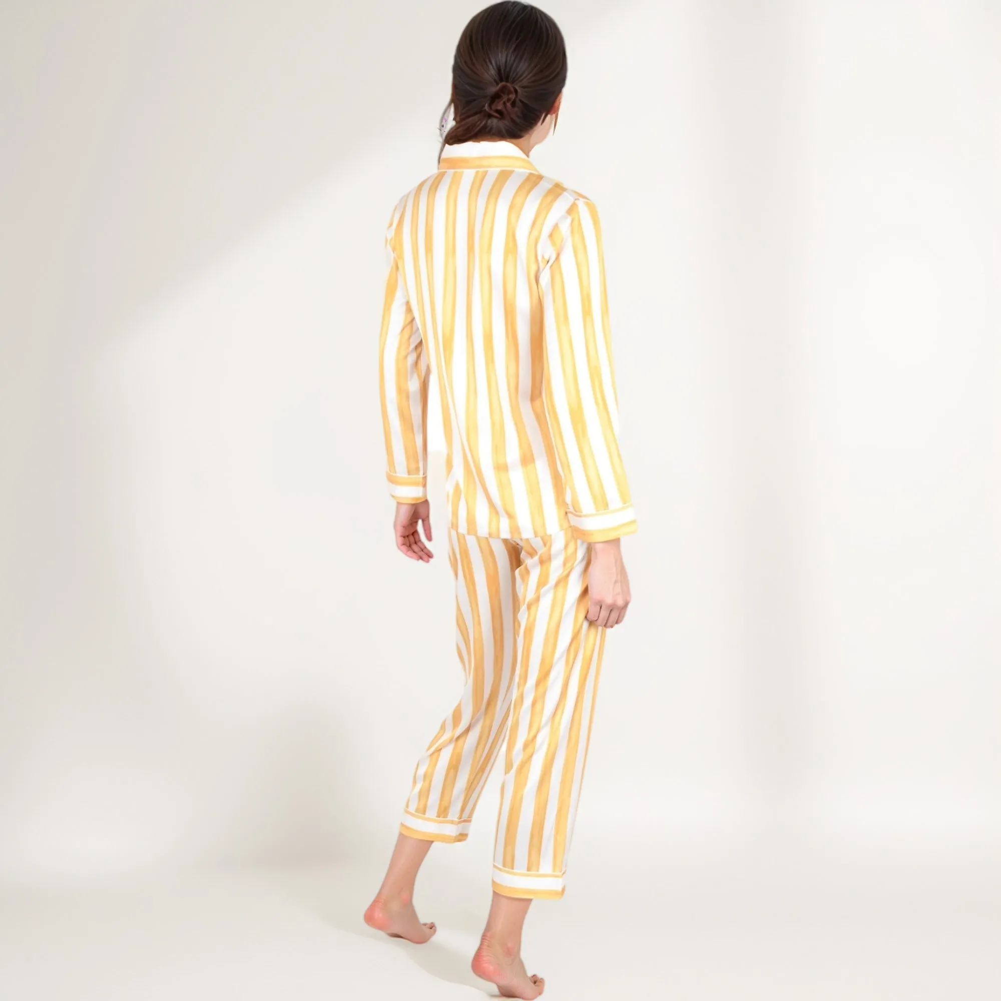 Anna-Kaci Lounge Women's Striped Satin Pajama Set with Long Sleeve Button Top and Cropped Pants sold by Anna-Kaci product image thumbnail 5