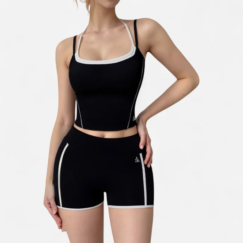 Anna-Kaci Active Women's Contrast Trim Cropped Tank Top with Square Neck and Spaghetti Straps sold by Anna-Kaci