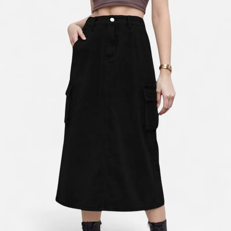 Anna-Kaci Women's Utility Midi Skirt with Side Cargo Pockets Button Waistband and Belt Loops sold by Anna-Kaci