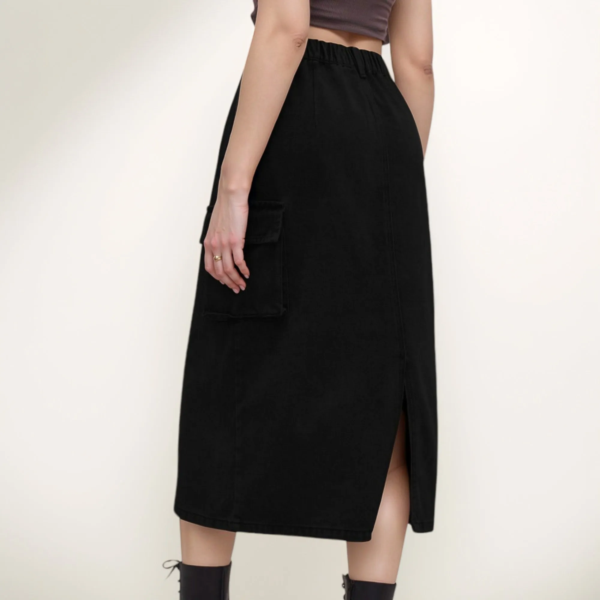 Anna-Kaci Women's Utility Midi Skirt with Side Cargo Pockets Button Waistband and Belt Loops sold by Anna-Kaci product image thumbnail 5