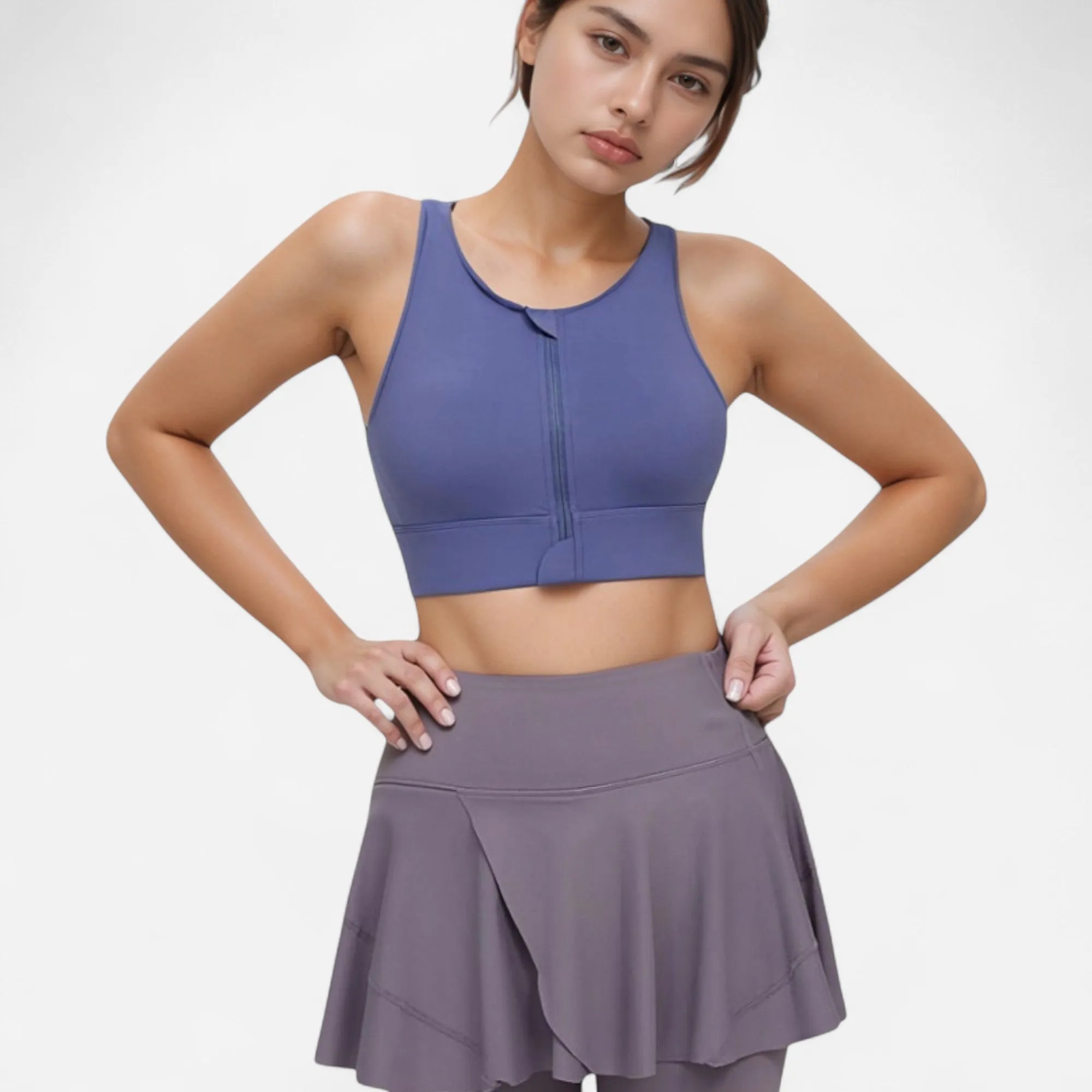 Anna-Kaci Women's Front Zip Sports Crop Top with Scoop Neck and Wide Straps for Support sold by Anna-Kaci product image thumbnail 4