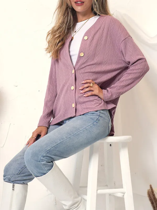 Anna-Kaci Women's Long Sleeve Button Down Knit Cardigan Top with Textured Pattern and Relaxed Fit sold by Anna-Kaci