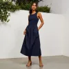 Anna-Kaci Women's Sleeveless Crew Neck Fit and Flare Midi Dress with Gathered Waist and Pockets sold by Anna-Kaci