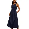Anna-Kaci Women's Sleeveless Crew Neck Fit and Flare Midi Dress with Gathered Waist and Pockets sold by Anna-Kaci