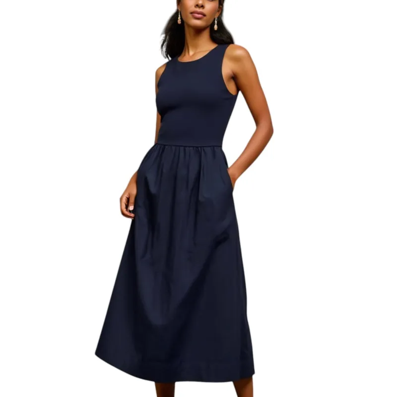 Anna-Kaci Women's Sleeveless Crew Neck Fit and Flare Midi Dress with Gathered Waist and Pockets sold by Anna-Kaci