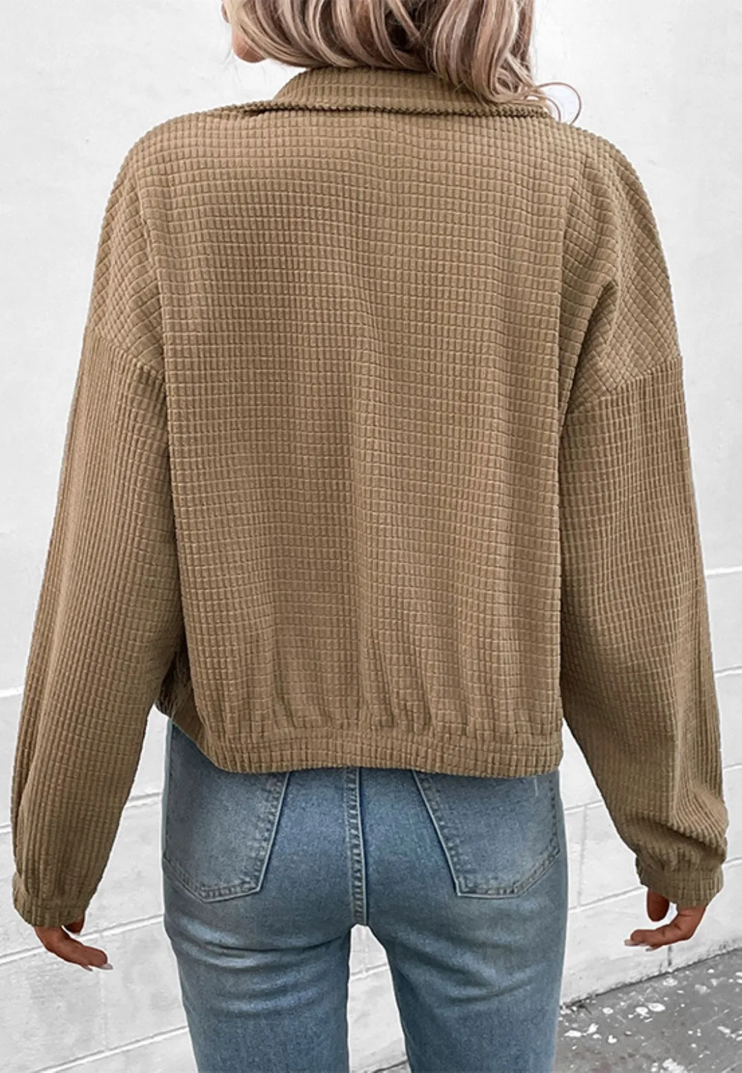 Waffle Neck Zip-Up Button Jacket sold by Anna-Kaci product image thumbnail 4