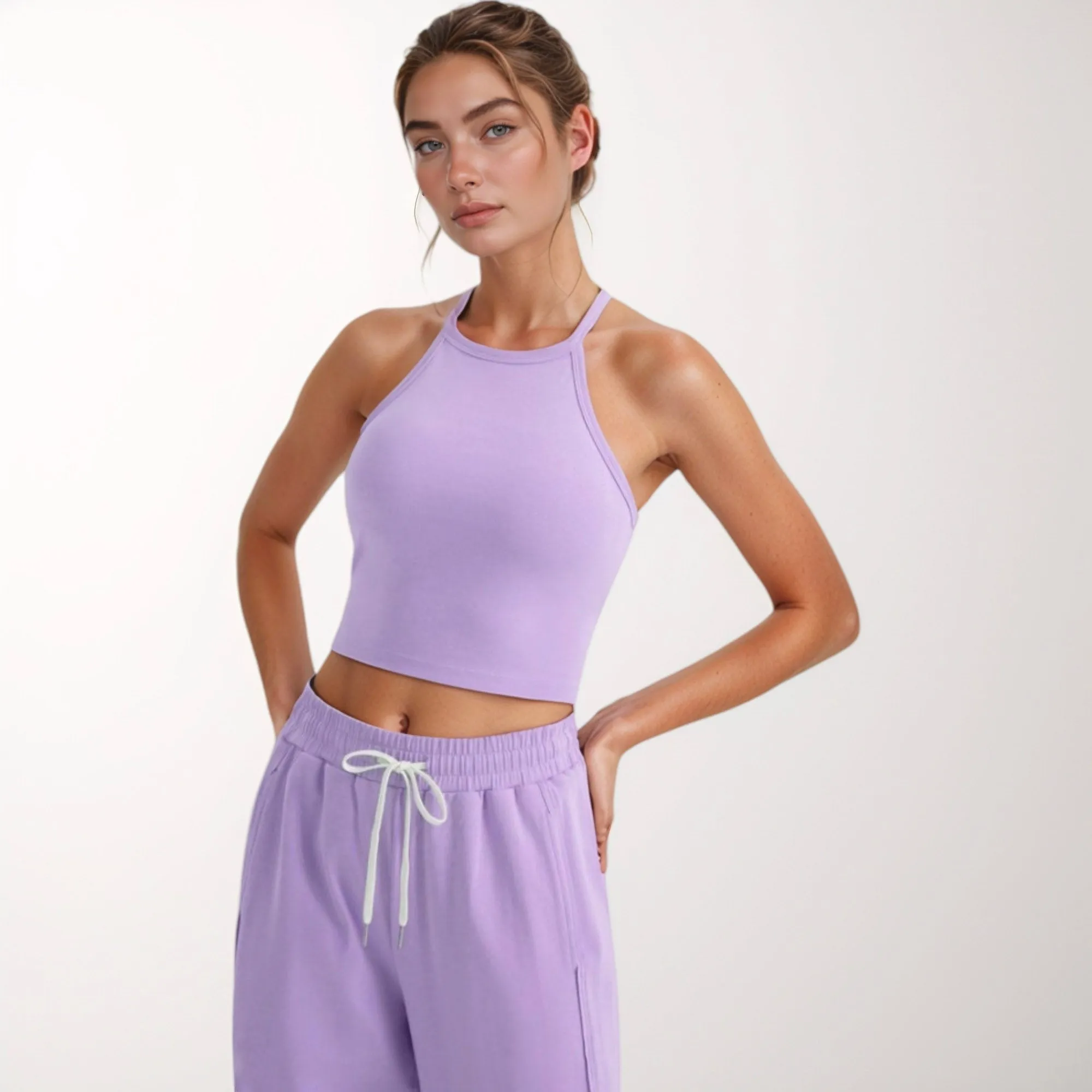 Anna-Kaci Active Women's High Neck Cropped Tank Top with Racer Style Straps and Seamless Fit for Active and Casual Wear sold by Anna-Kaci product image thumbnail 2