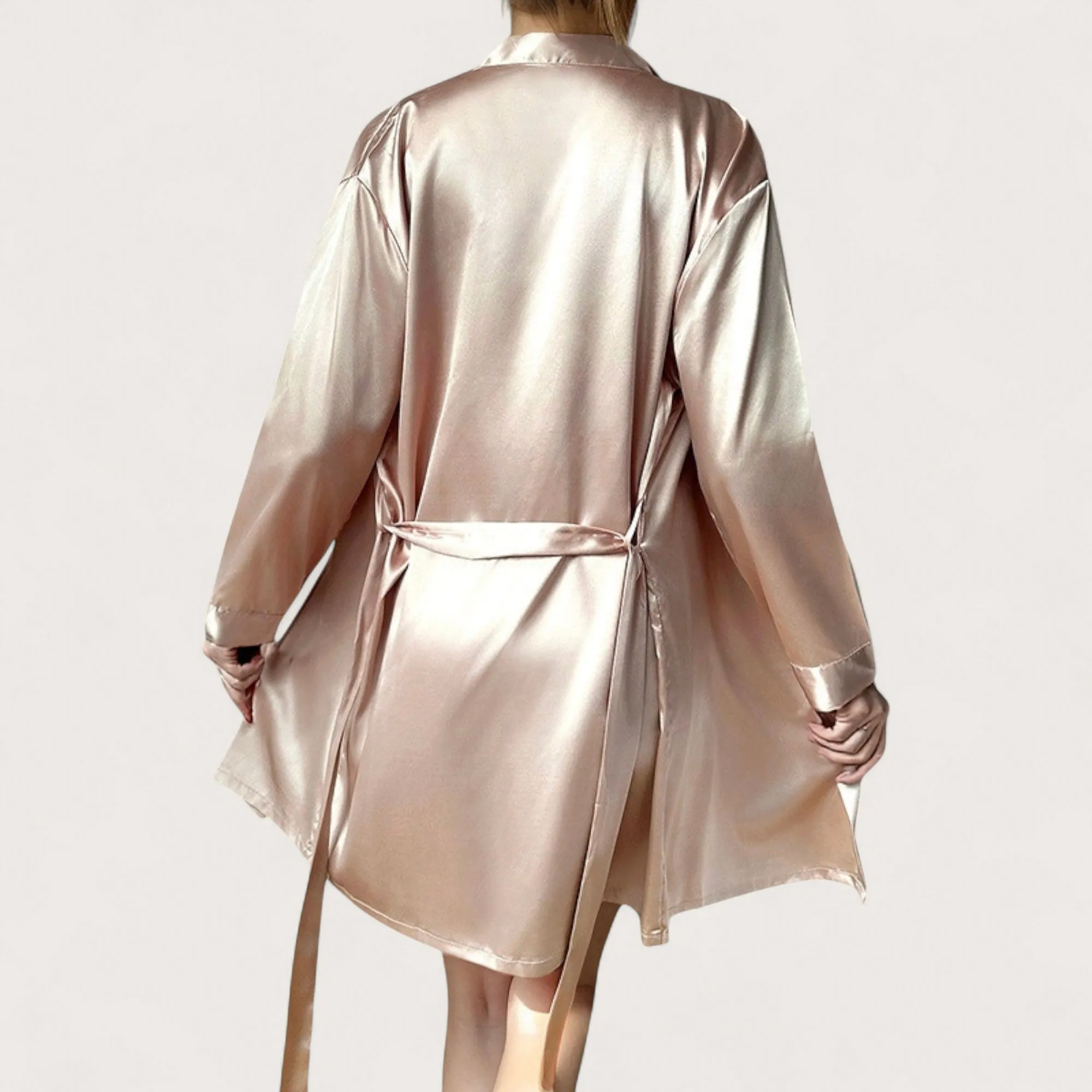 Anna-Kaci Lounge Women's Satin Short Robe with Matching Slip Lingerie Set and Waist Tie Shawl Collar sold by Anna-Kaci product image thumbnail 4