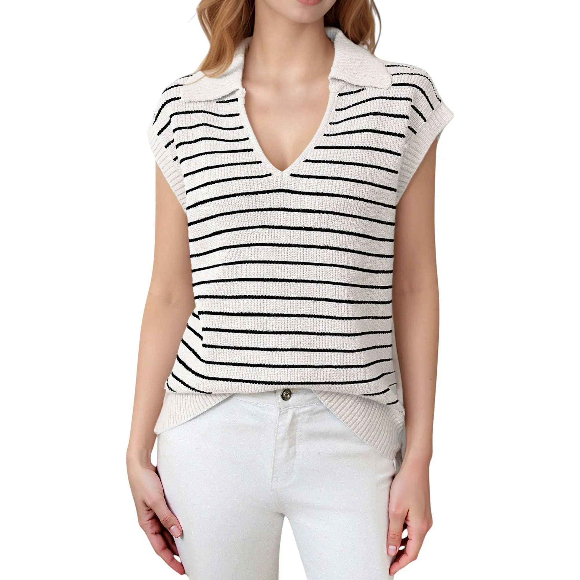 Anna-Kaci Women's Embroidered Short Sleeve Blouse with Floral Motif and Split V-Neck Detail for Casual Summer Style sold by Anna-Kaci