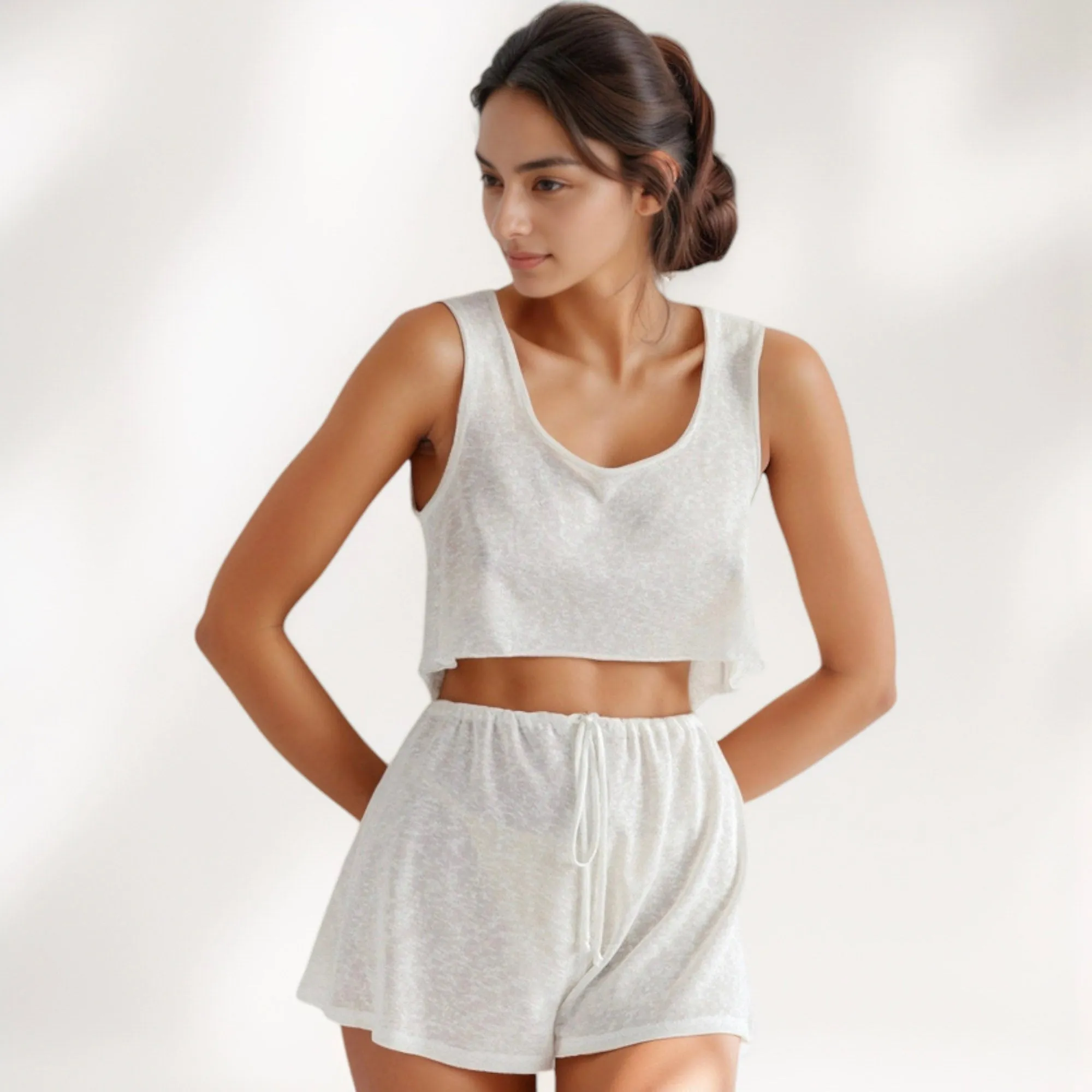 Anna-Kaci Lounge Women's Soft Lounge Pajama Set with Sleeveless Crop Tank and Drawstring Shorts sold by Anna-Kaci product image thumbnail 2