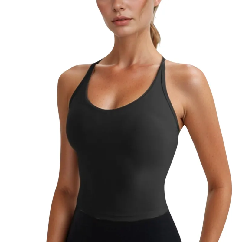 Anna-Kaci Active Women's V-Neck Cropped Tank Top with Spaghetti Straps and Built-In Bra for Yoga and Everyday Comfort sold by Anna-Kaci