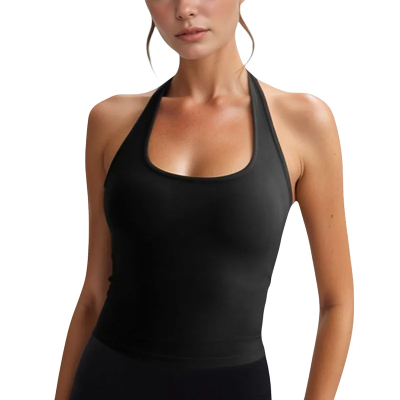 Anna-Kaci Active Women's Halter Neck Cropped Tank Top with Built-In Bra and Stretch Fabric for Workout or Casual Wear sold by Anna-Kaci