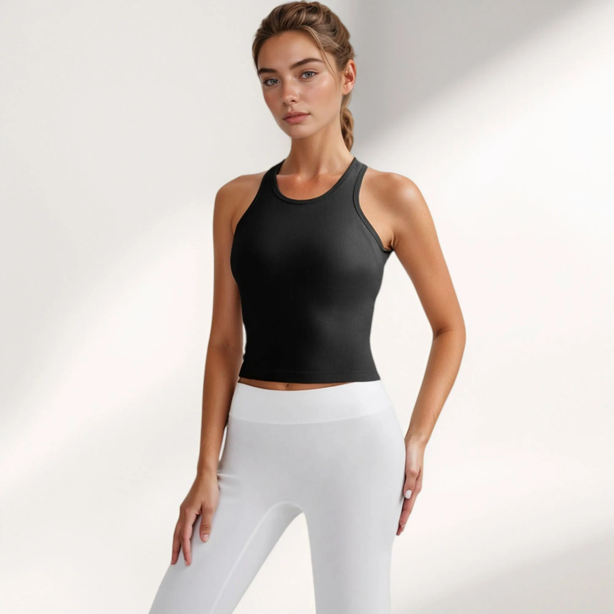 Anna-Kaci Active Women's Ribbed Black High Neck Crop Tank Top for Active and Casual Wear sold by Anna-Kaci product image thumbnail 4