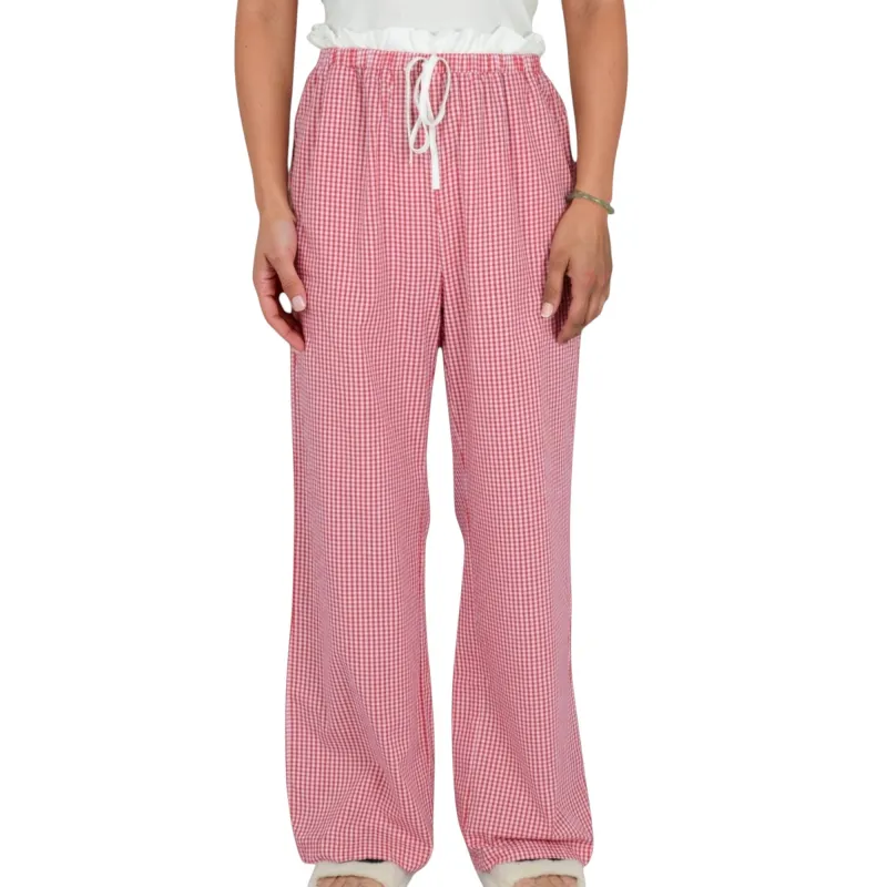 Anna-Kaci Lounge Women's Gingham Print Lounge Pants with Elastic Drawstring Waist and Relaxed Straight Leg Fit sold by Anna-Kaci