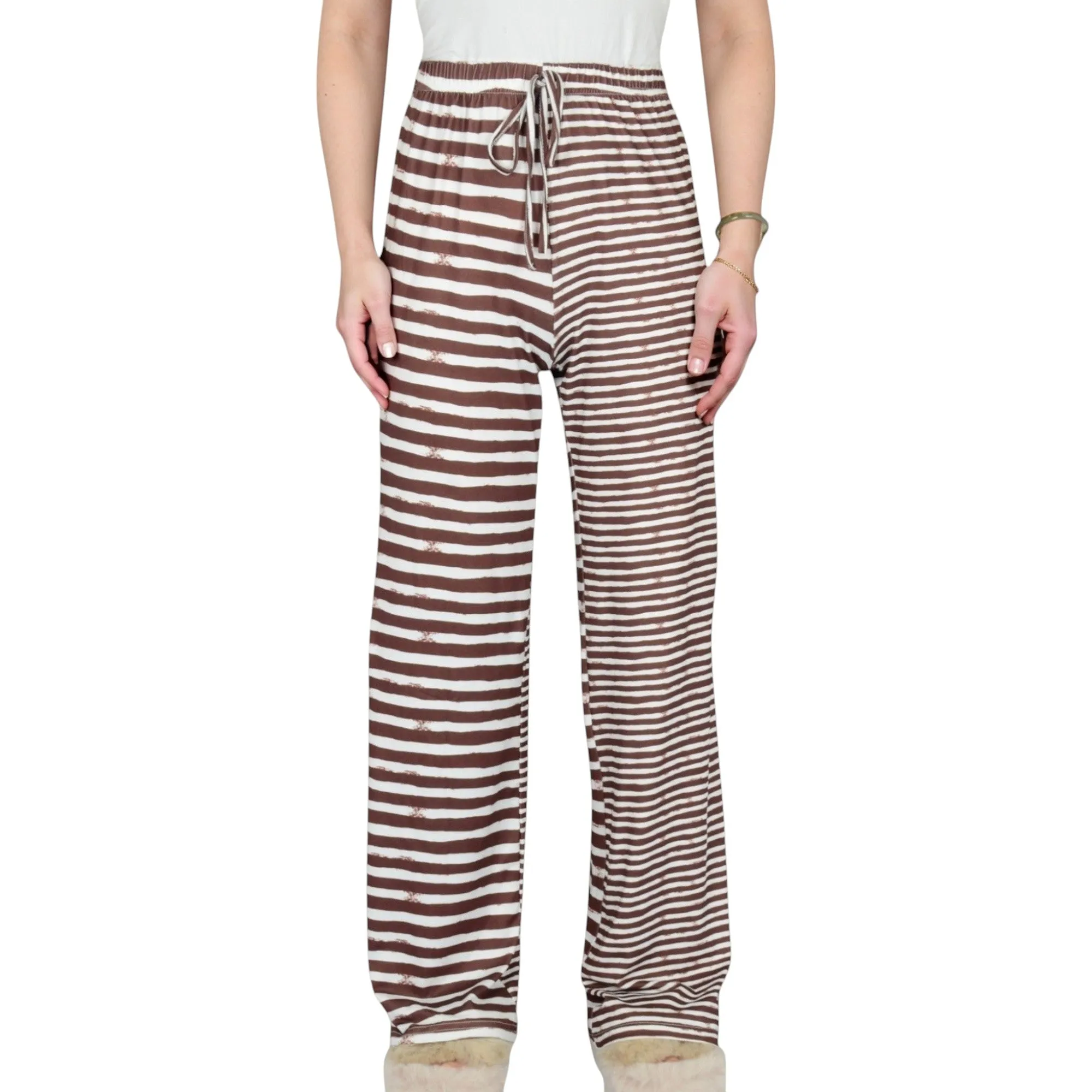 Anna-Kaci Lounge Women's Striped Drawstring Lounge Pants with Wide Leg and Soft Stretch Fabric sold by Anna-Kaci