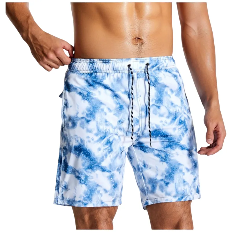 Anna-Kaci Men's Marble Tie-Dye Print Swim Shorts with Elastic Waistband and Adjustable Drawstring sold by Anna-Kaci