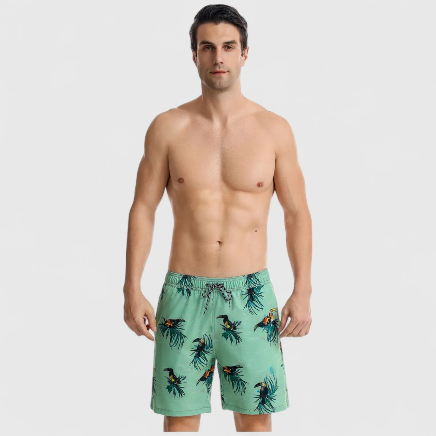Anna-Kaci Men's Toucan Print Swim Shorts with Tropical Leaf Pattern and Adjustable Drawstring Waist sold by Anna-Kaci product image thumbnail 4
