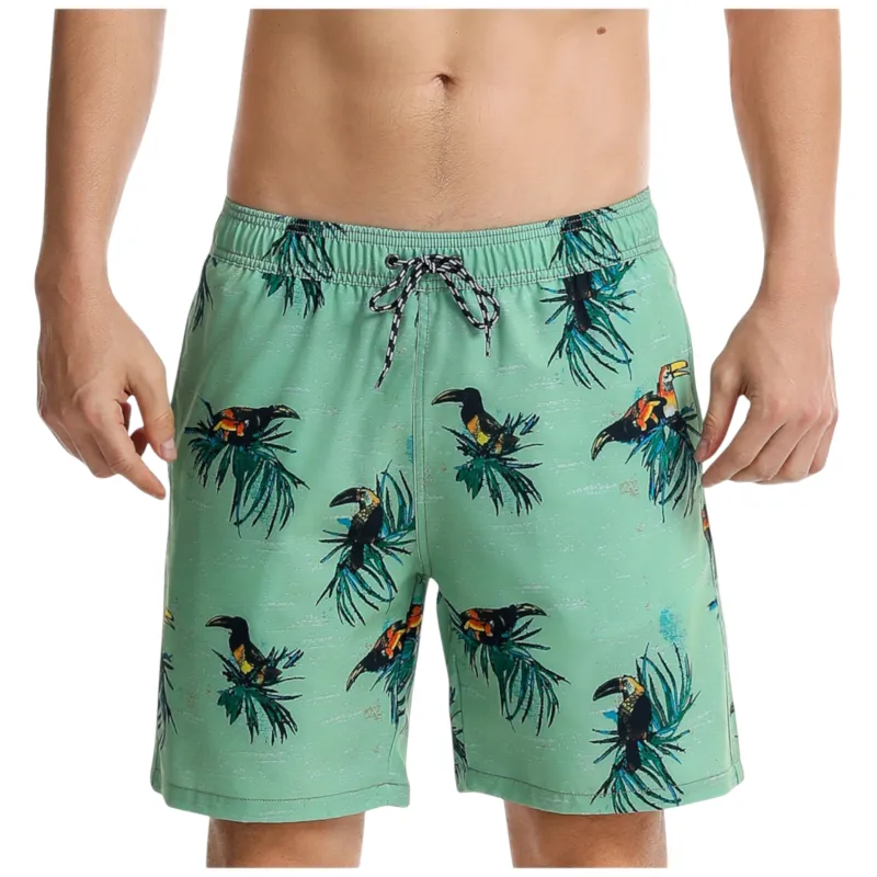 Anna-Kaci Men's Toucan Print Swim Shorts with Tropical Leaf Pattern and Adjustable Drawstring Waist sold by Anna-Kaci