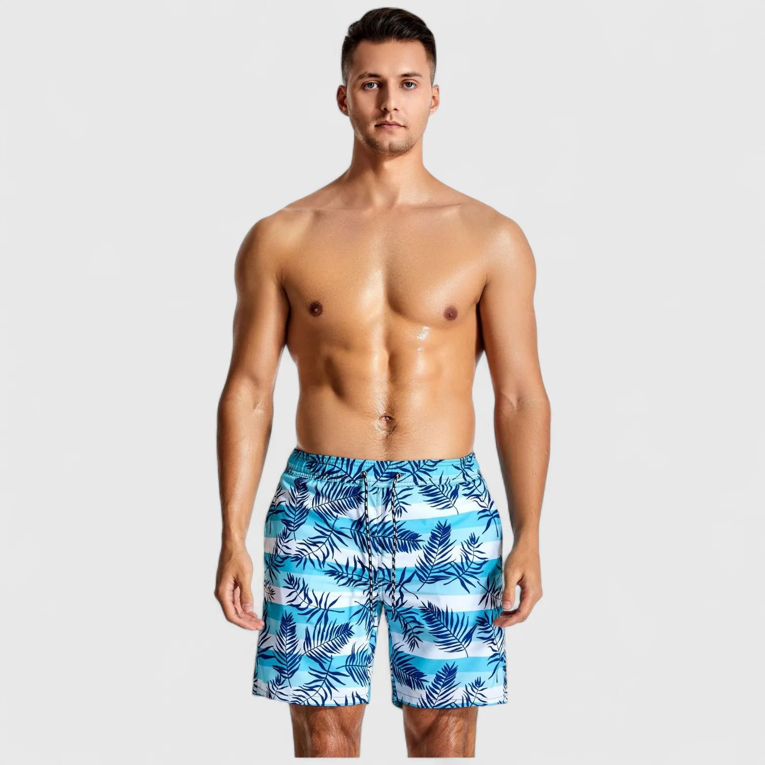Anna-Kaci Men's Palm Leaf Print Swim Shorts with Adjustable Drawstring Waist sold by Anna-Kaci product image thumbnail 4