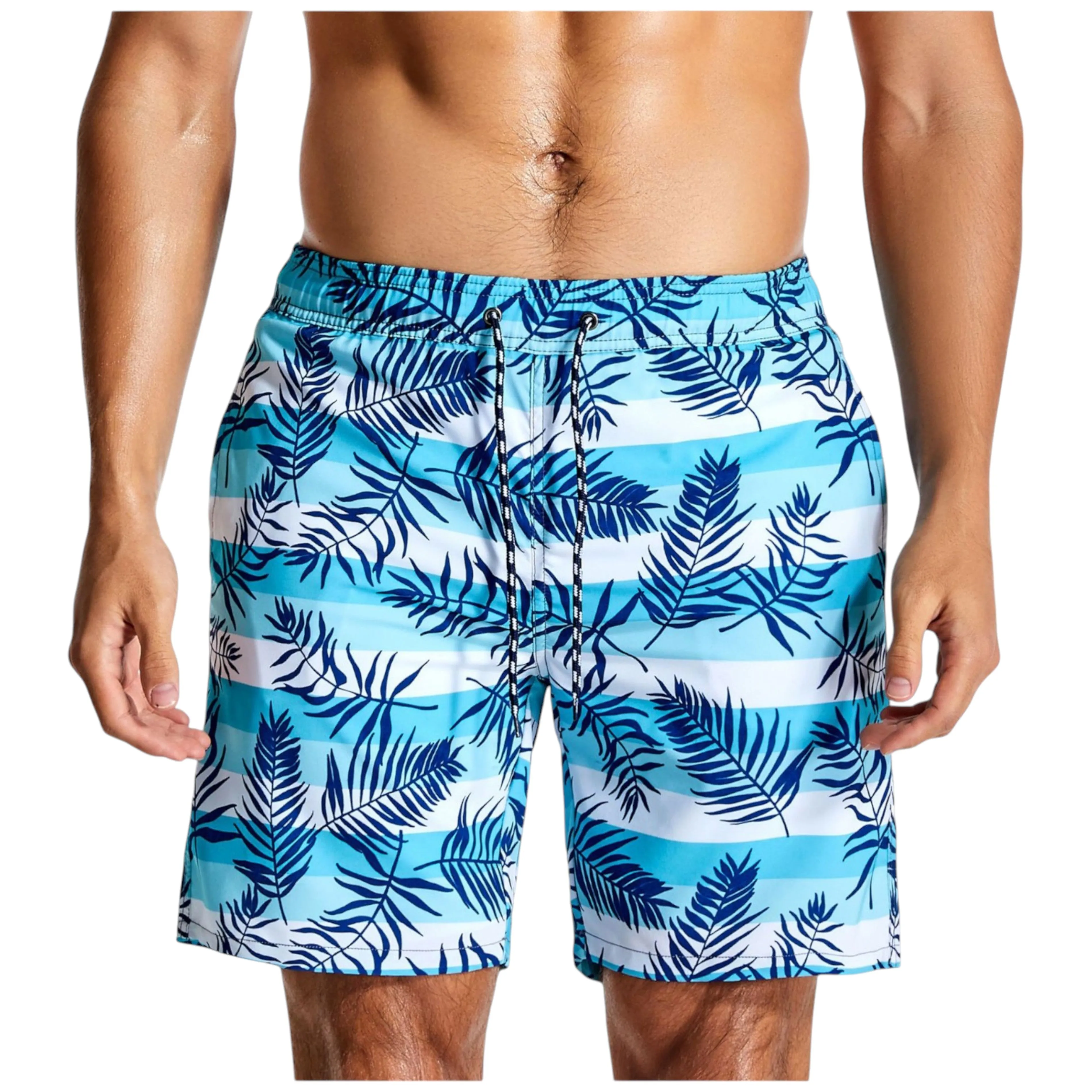 Anna-Kaci Men's Palm Leaf Print Swim Shorts with Adjustable Drawstring Waist sold by Anna-Kaci