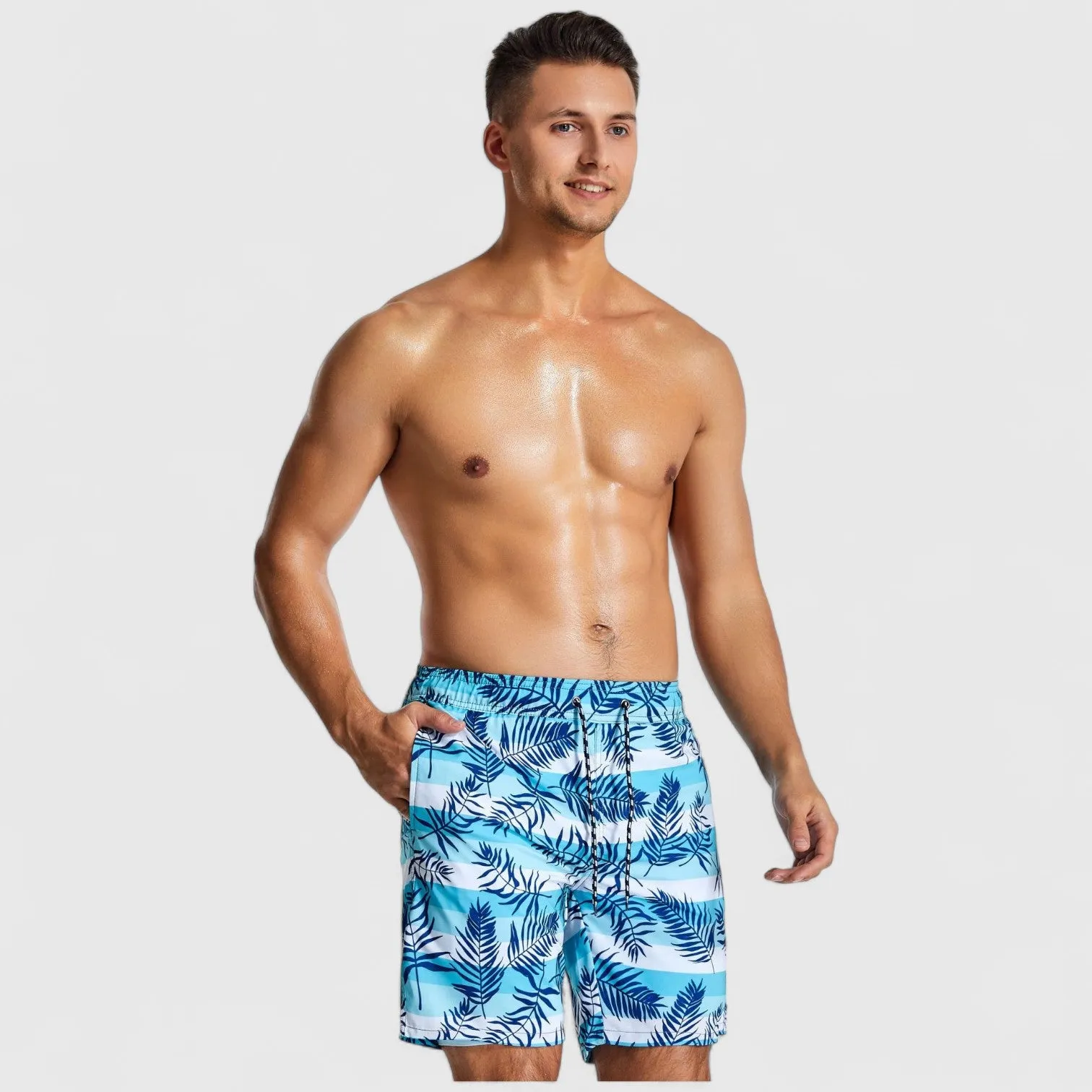 Anna-Kaci Men's Palm Leaf Print Swim Shorts with Adjustable Drawstring Waist sold by Anna-Kaci product image thumbnail 5