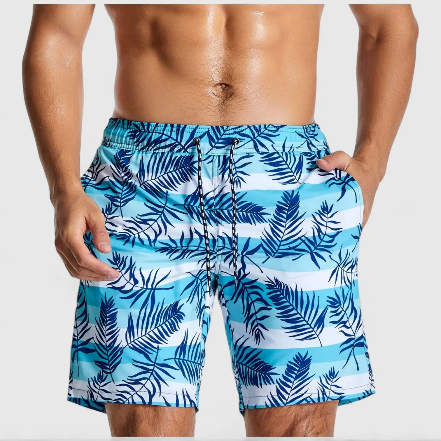 Anna-Kaci Men's Palm Leaf Print Swim Shorts with Adjustable Drawstring Waist sold by Anna-Kaci product image thumbnail 2