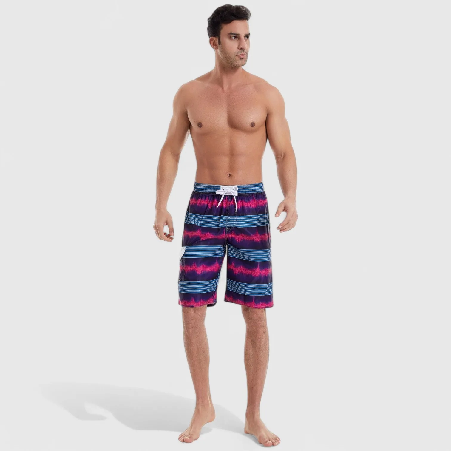 Anna-Kaci Men's Vibrant Stripe Gradient Swim Shorts with Drawstring Waist and Side Cargo Pocket sold by Anna-Kaci product image thumbnail 5
