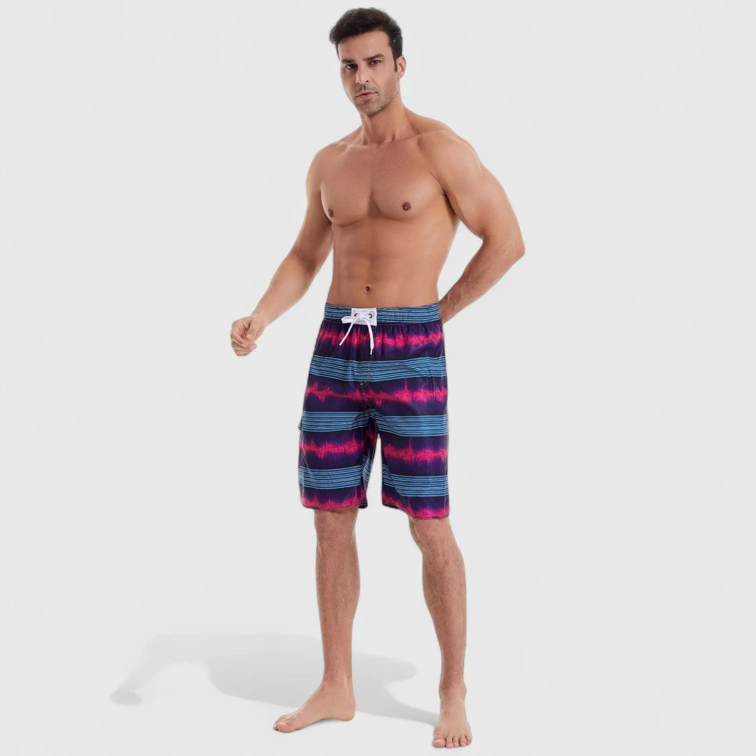 Anna-Kaci Men's Vibrant Stripe Gradient Swim Shorts with Drawstring Waist and Side Cargo Pocket sold by Anna-Kaci product image thumbnail 2