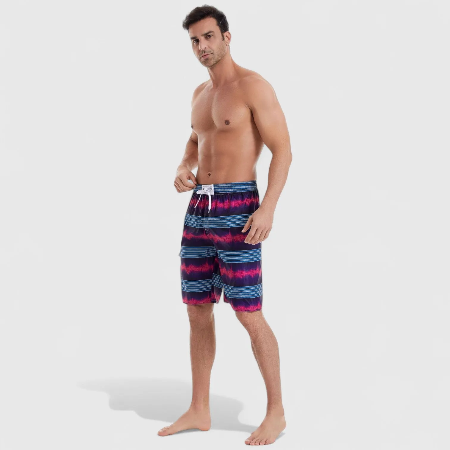 Anna-Kaci Men's Vibrant Stripe Gradient Swim Shorts with Drawstring Waist and Side Cargo Pocket sold by Anna-Kaci product image thumbnail 3