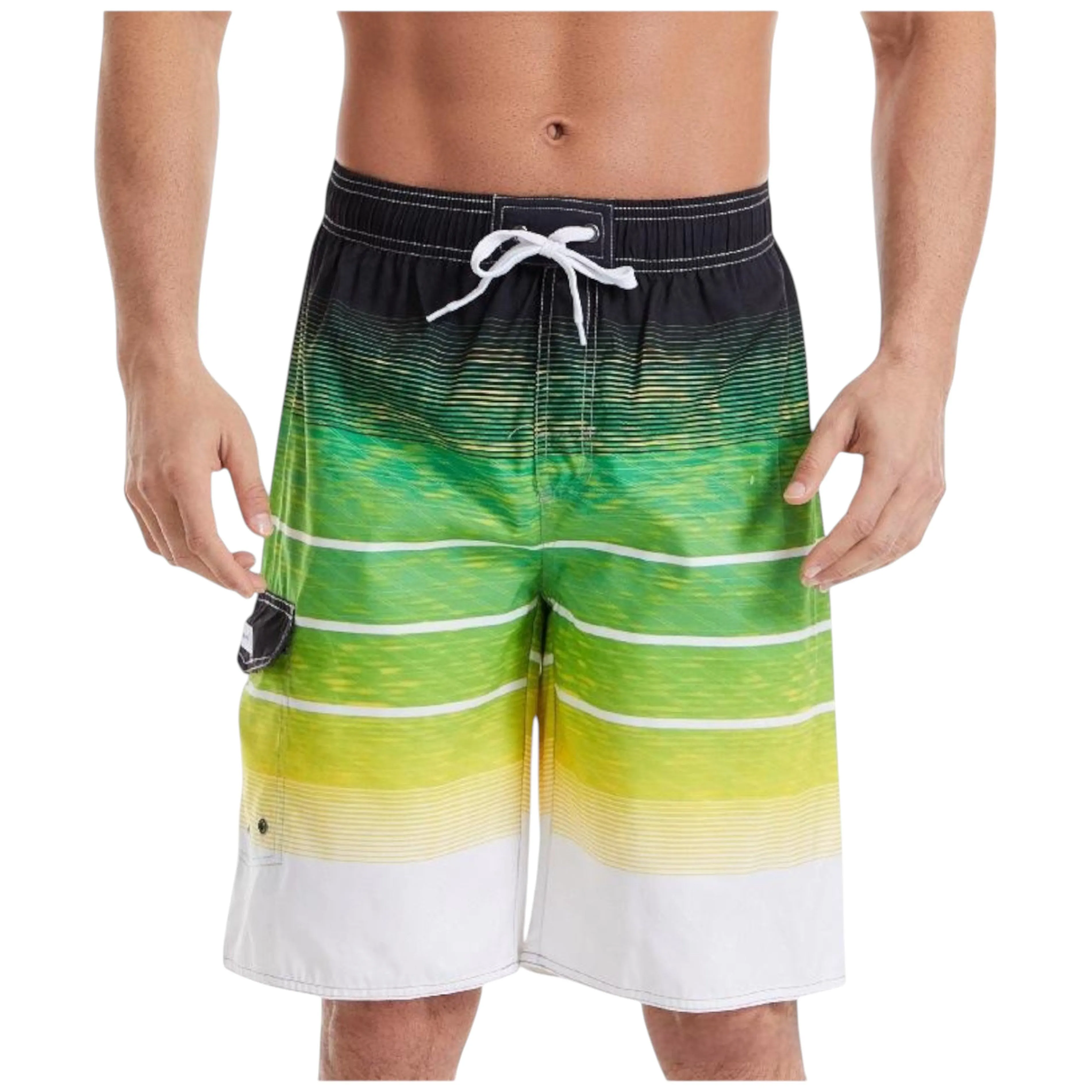 Anna-Kaci Men's Stripe Swim Shorts with Cargo Pocket and Adjustable Drawstring Waist sold by Anna-Kaci