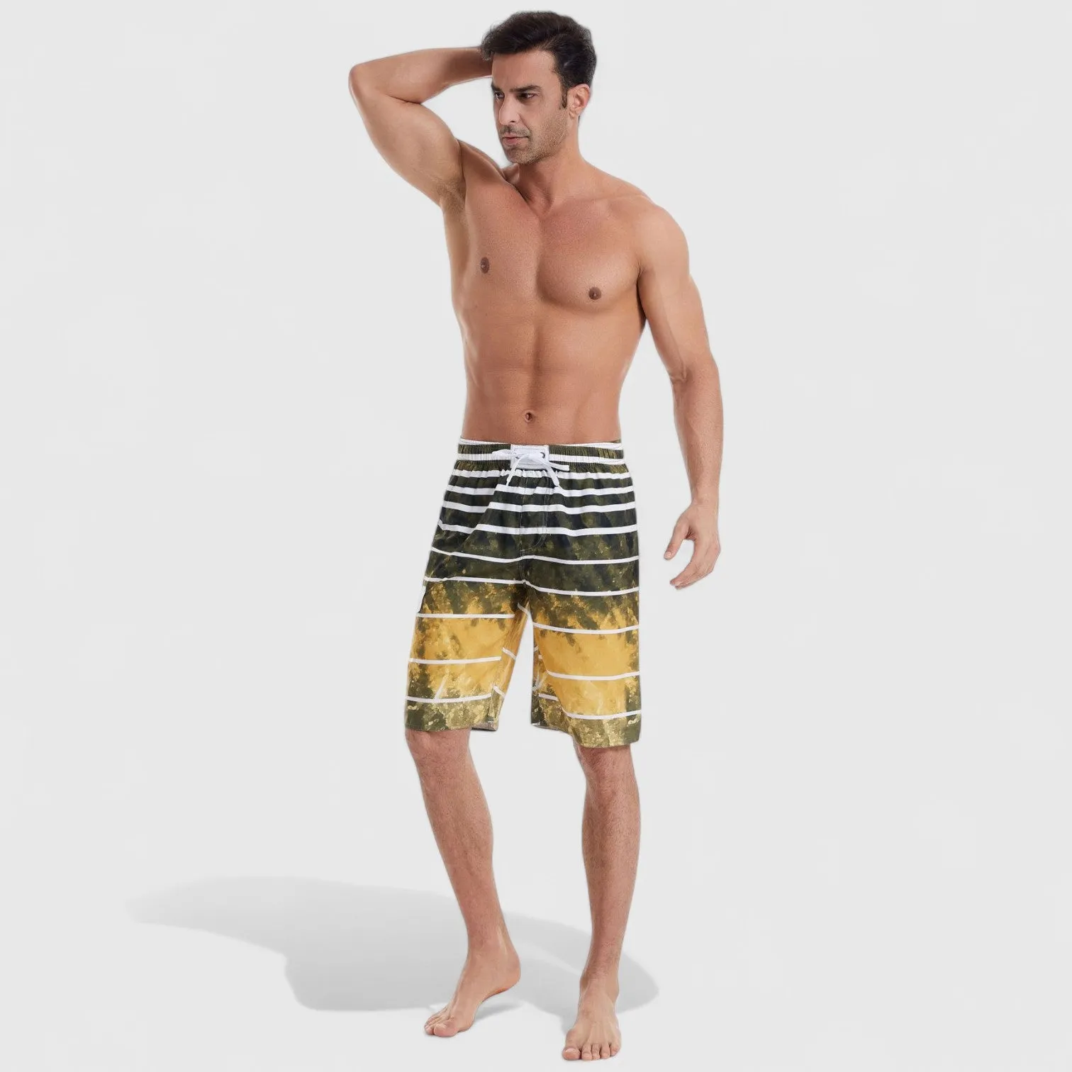 Anna-Kaci Men's Striped Ombre Board Shorts with Elastic Waistband and Drawstring Closure sold by Anna-Kaci product image thumbnail 5