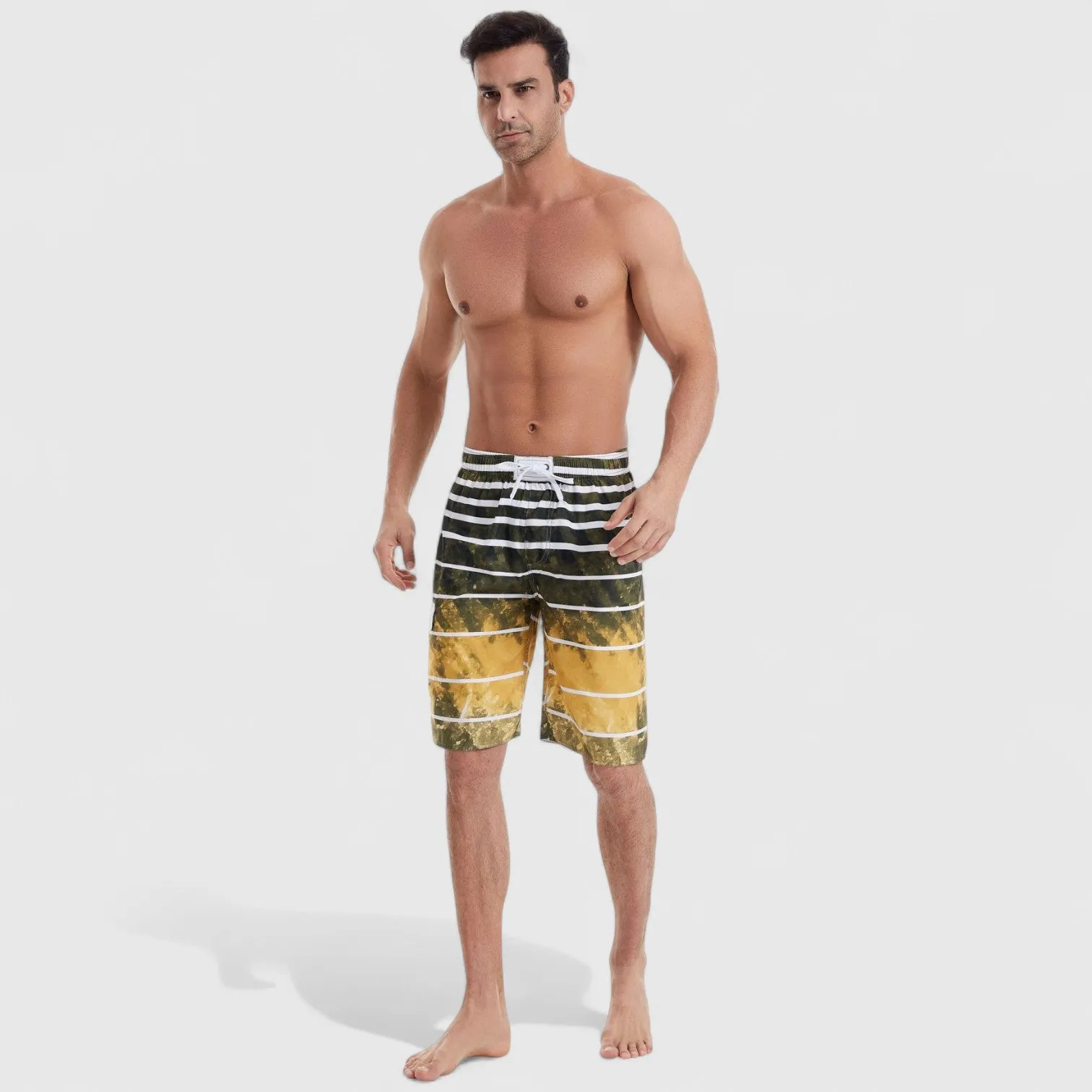 Anna-Kaci Men's Striped Ombre Board Shorts with Elastic Waistband and Drawstring Closure sold by Anna-Kaci product image thumbnail 2
