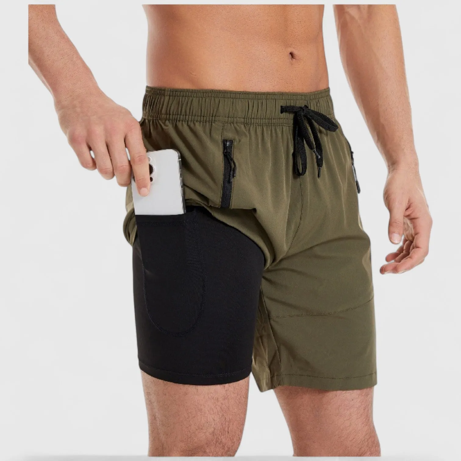 Anna-Kaci Men's Solid Performance Swim Trunks with Zip Pockets and Adjustable Drawstring Waist sold by Anna-Kaci product image thumbnail 2