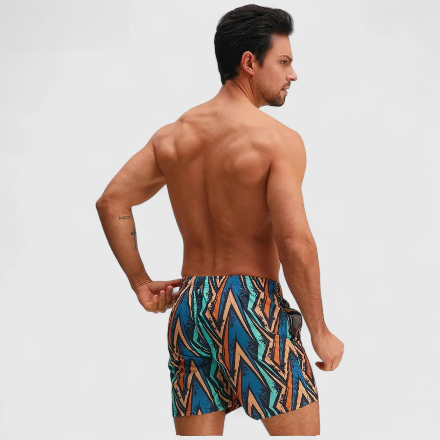 Anna-Kaci Men's Geometric Print Swim Trunks with Elastic Waistband and Side Pockets sold by Anna-Kaci product image thumbnail 4