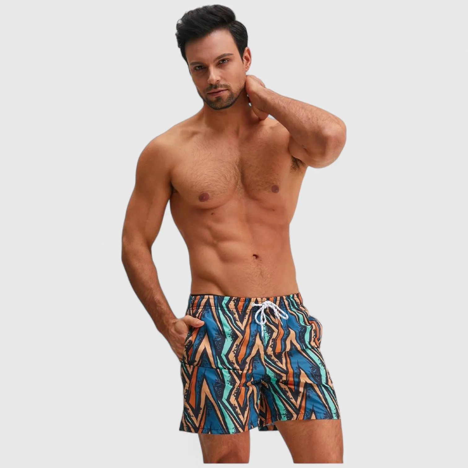 Anna-Kaci Men's Geometric Print Swim Trunks with Elastic Waistband and Side Pockets sold by Anna-Kaci product image thumbnail 3