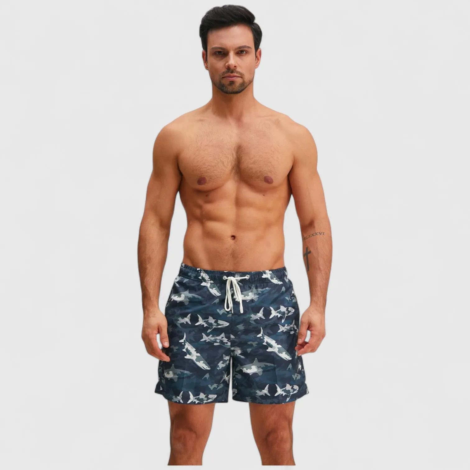 Anna-Kaci Men's Shark Camo Print Swim Trunks with Adjustable Drawstring and Side Pockets sold by Anna-Kaci product image thumbnail 2