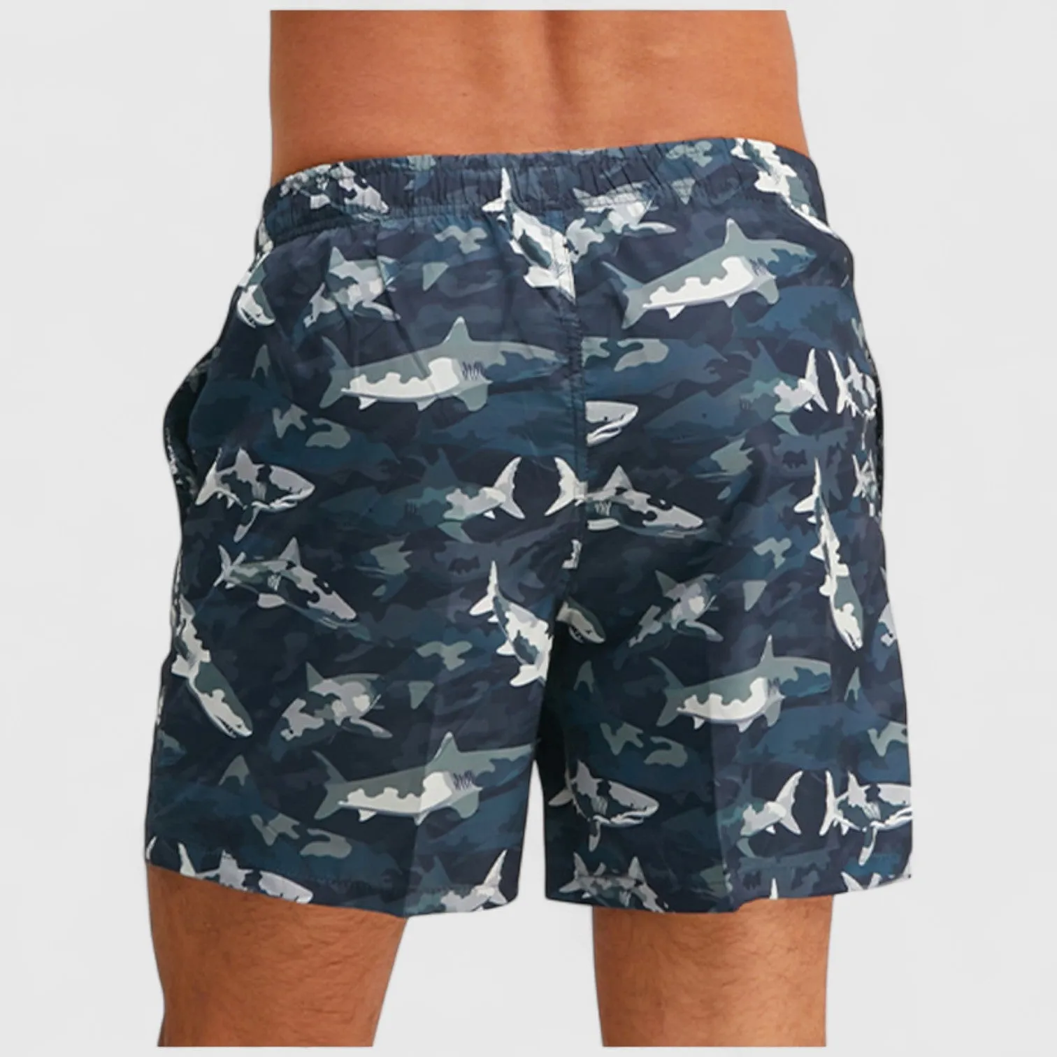 Anna-Kaci Men's Shark Camo Print Swim Trunks with Adjustable Drawstring and Side Pockets sold by Anna-Kaci product image thumbnail 3