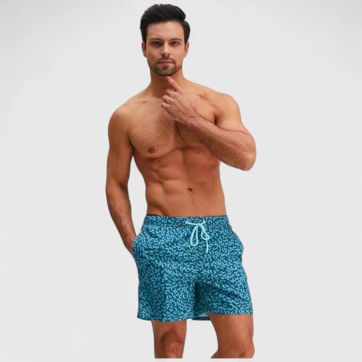 Anna-Kaci Men's Abstract Print Swim Trunks with Elastic Waistband and Adjustable Drawstring sold by Anna-Kaci product image thumbnail 4