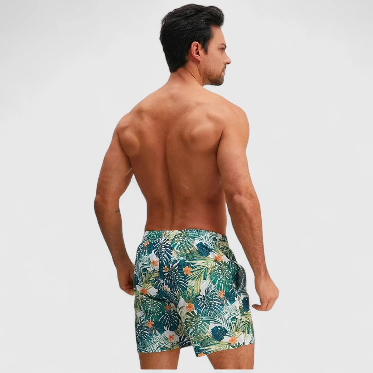 Anna-Kaci Men's Tropical Leaf Print Swim Trunks with Elastic Waistband and Mesh Lining sold by Anna-Kaci product image thumbnail 4