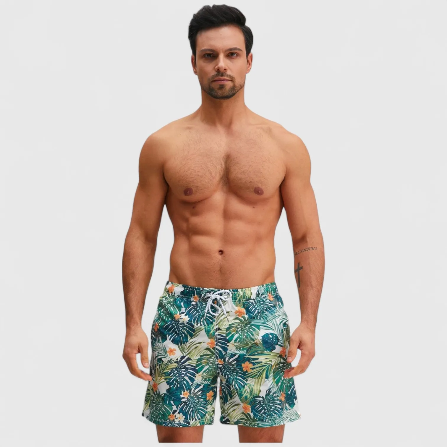 Anna-Kaci Men's Tropical Leaf Print Swim Trunks with Elastic Waistband and Mesh Lining sold by Anna-Kaci product image thumbnail 2