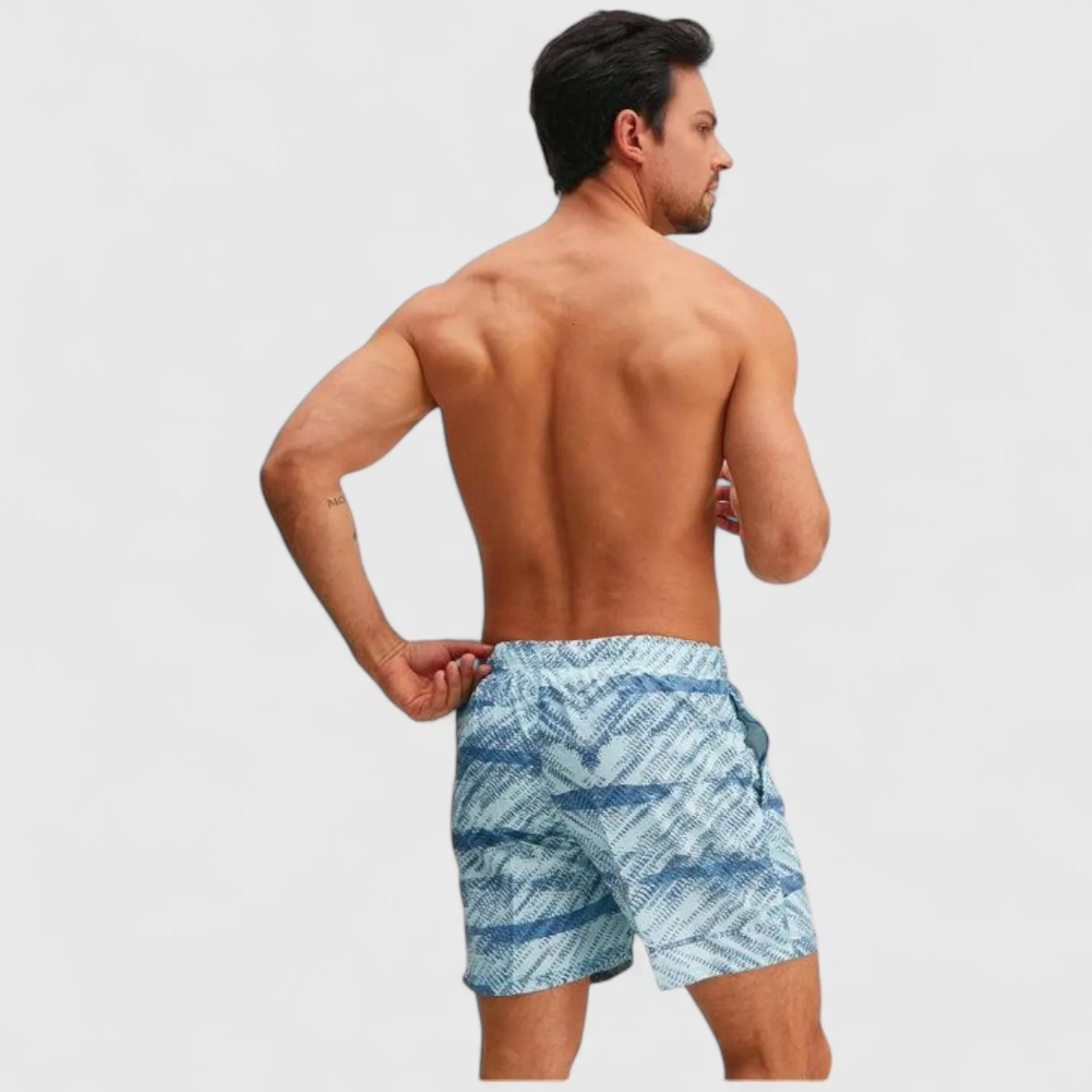 Anna-Kaci Men's Wave Stripe Print Swim Trunks with Drawstring Waist and Functional Pockets sold by Anna-Kaci product image thumbnail 4