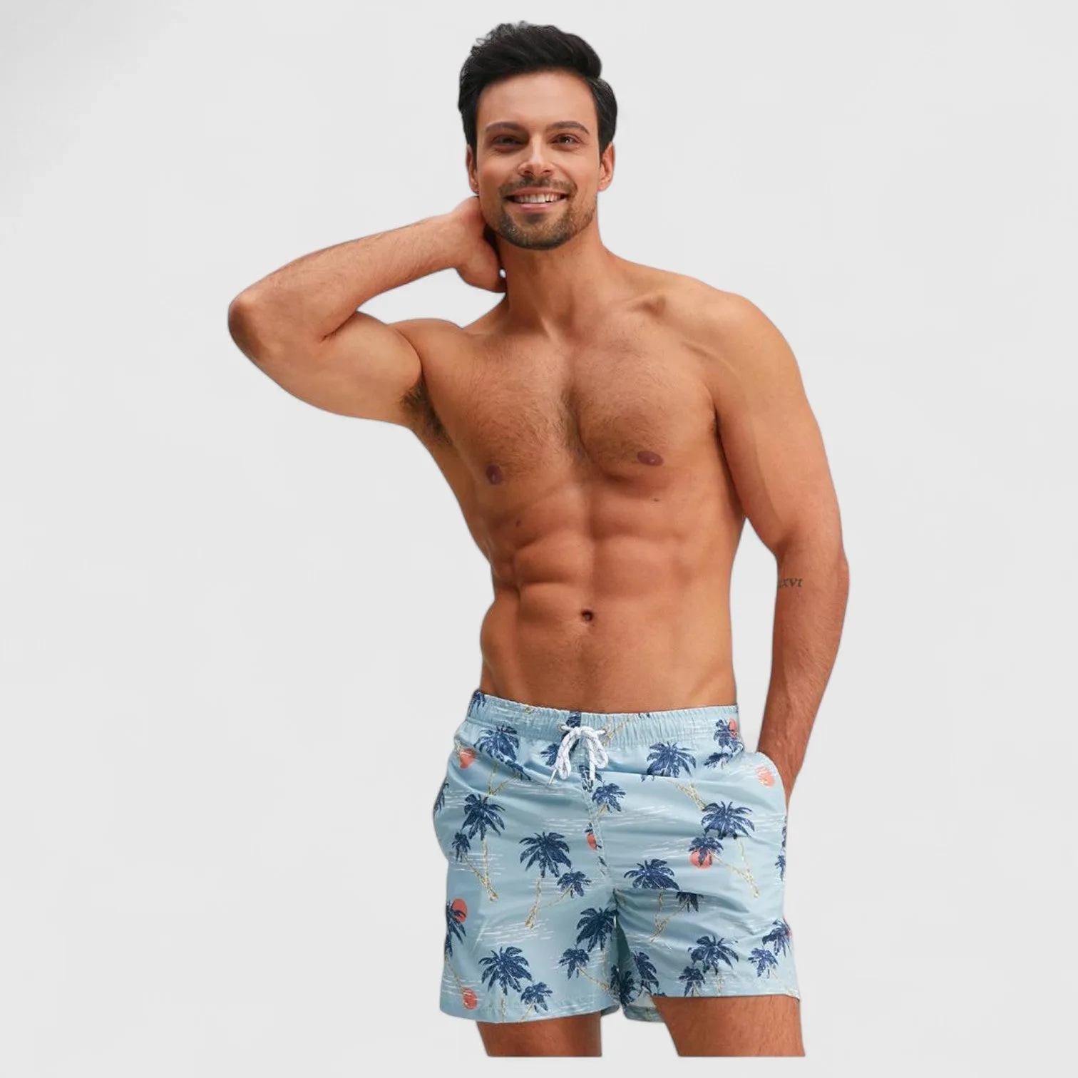 Anna-Kaci Men's Drawstring Elastic Waist Swim Trunks with Palm Tree Print and Mesh Lining sold by Anna-Kaci product image thumbnail 3