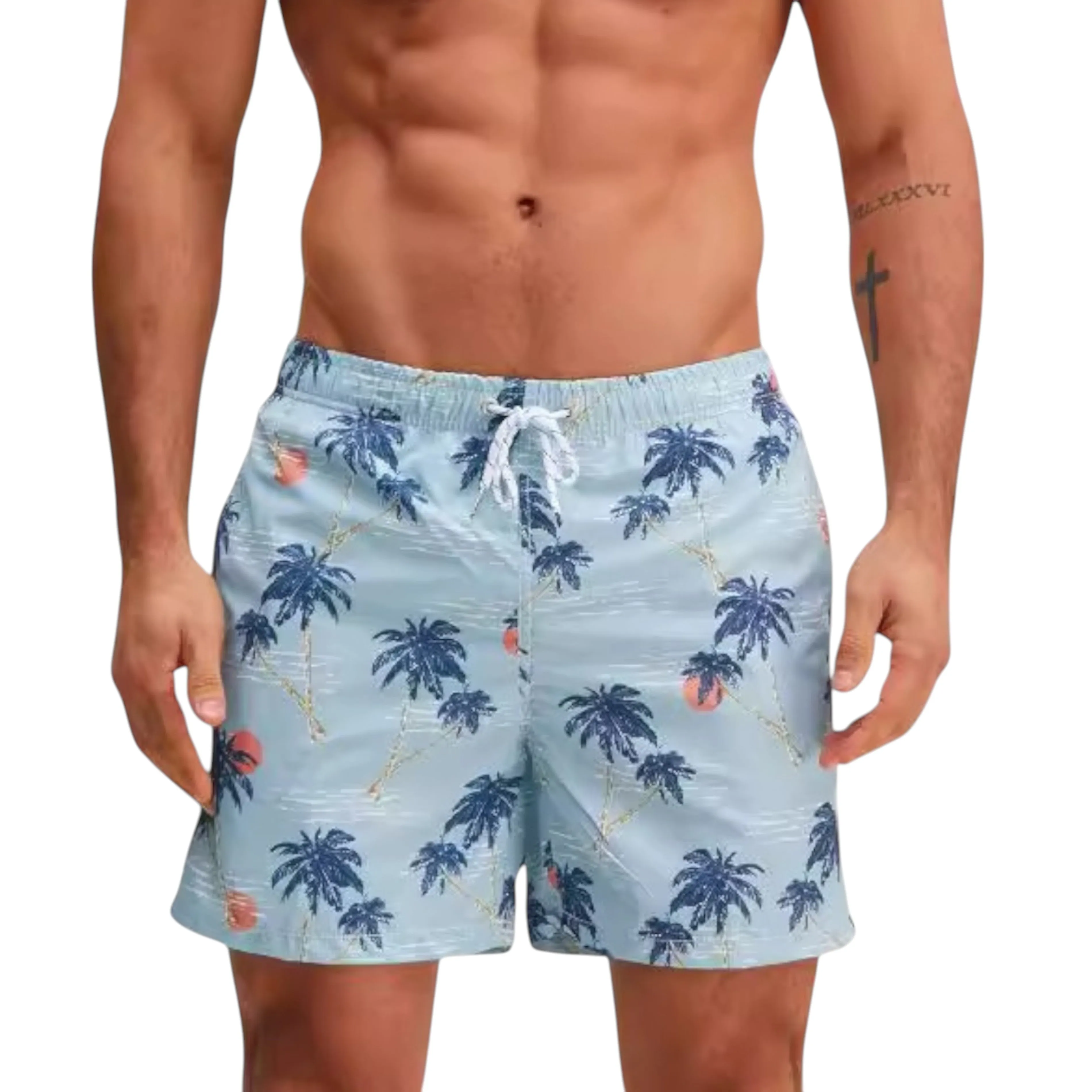 Anna-Kaci Men's Drawstring Elastic Waist Swim Trunks with Palm Tree Print and Mesh Lining sold by Anna-Kaci