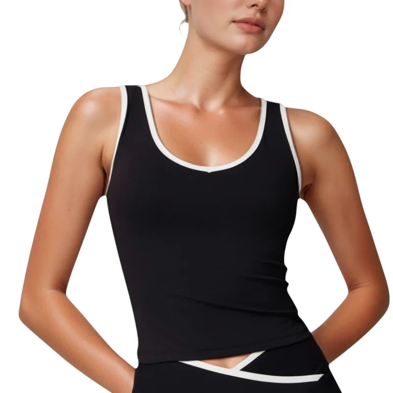 Anna-Kaci Active Women's Contrast Trim Cropped Tank Top with Scoop Neck and Stretch Fit for Yoga and Everyday Wear sold by Anna-Kaci