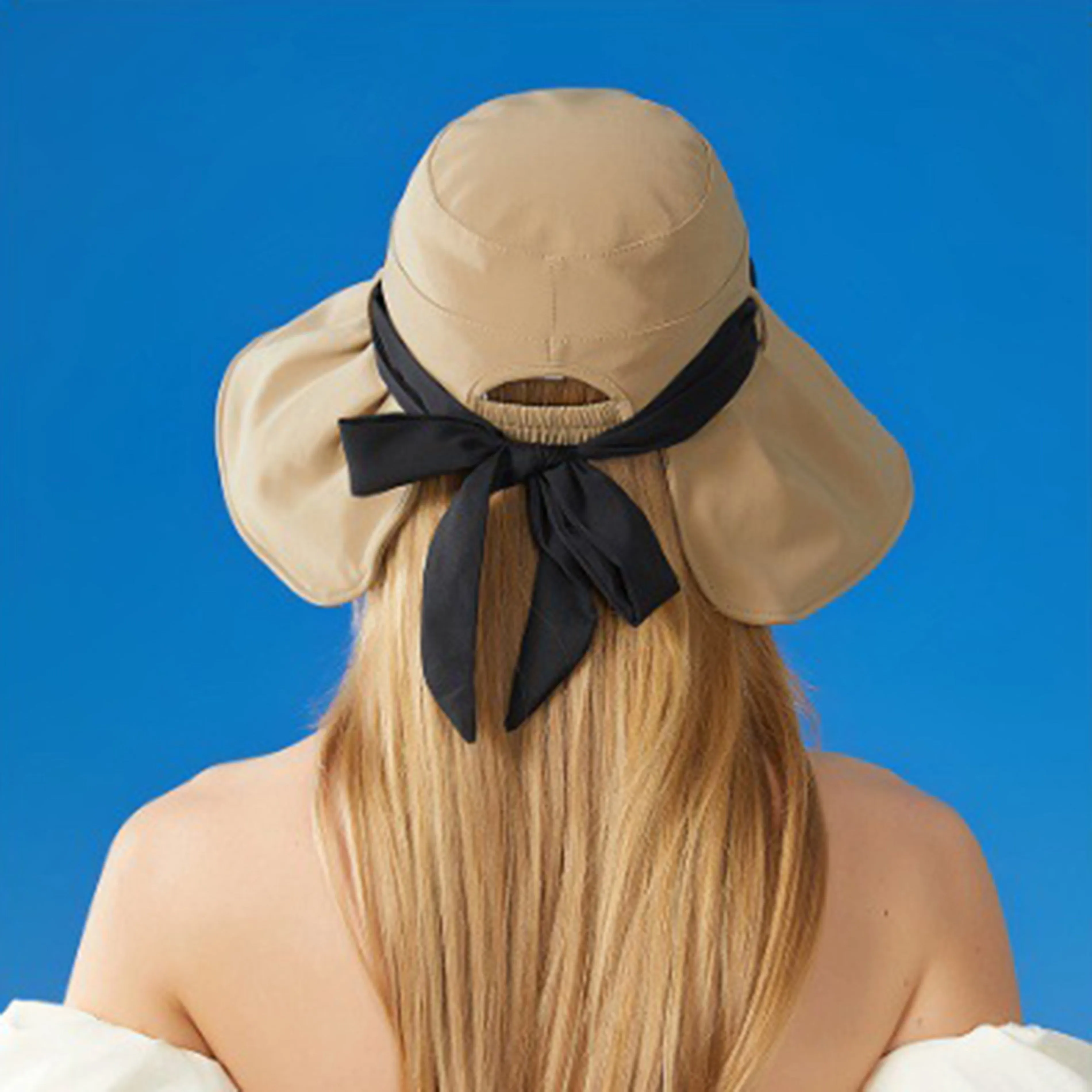 Anna-Kaci Women's Wide Brim Floppy Sun Hat with Contrast Bow Band and Structured Crown sold by Anna-Kaci product image thumbnail 4