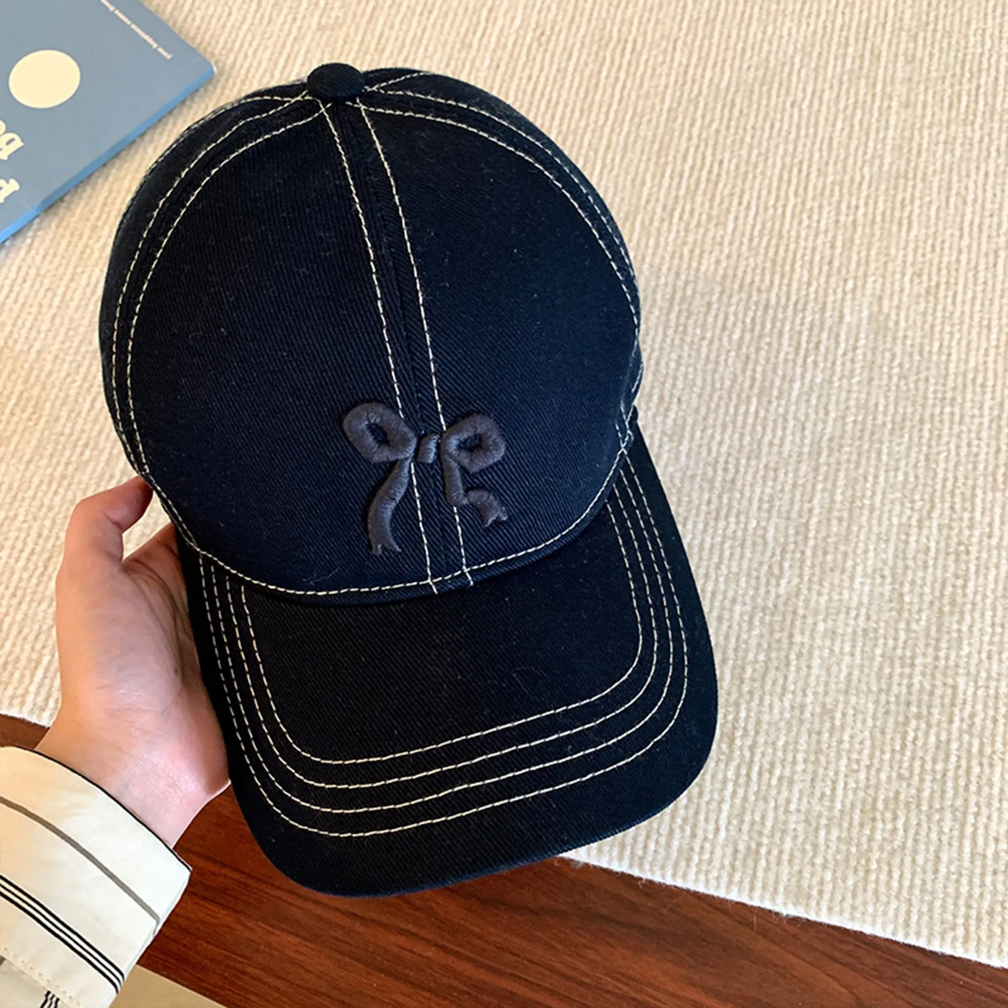 Anna-Kaci Women's Embroidered Bow Baseball Cap with Contrast Stitching and Curved Brim sold by Anna-Kaci product image thumbnail 2