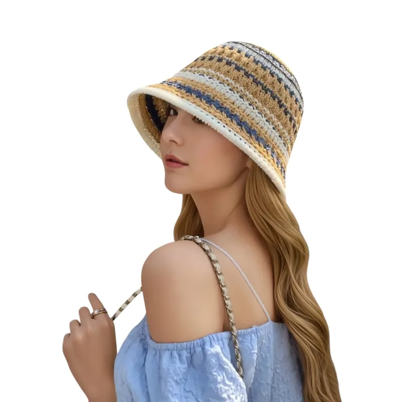 Anna-Kaci Women's Multicolor Striped Crochet Bucket Hat Lightweight Summer Accessory sold by Anna-Kaci